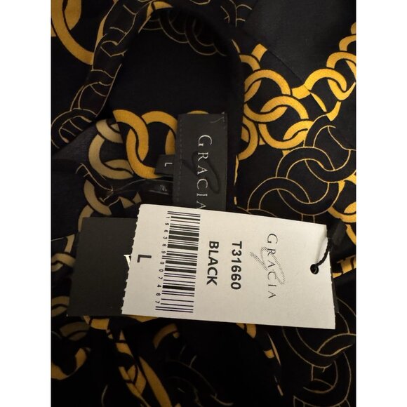 New Gracia Unbalanced Black Gold Chain Print L Large Relaxed Fit Washable - Picture 8 of 8